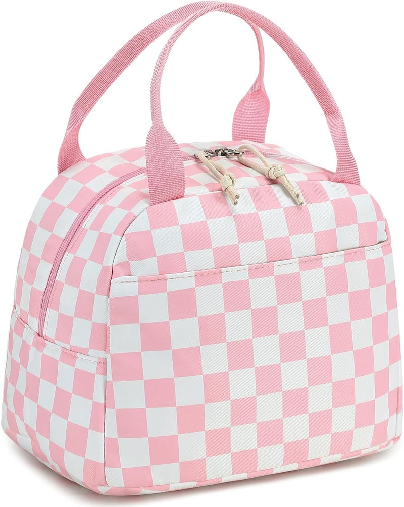 LEDAOU Lunch Box for Women Insulated Lunch Bag Lunch Tote Bags Leakproof Cooler Lunch Case for Travel Work Picnic (Pink Checkered) - Image 1